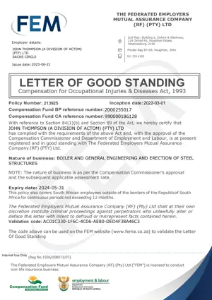 Letter of Good Standing